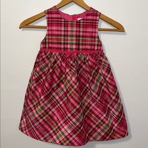 GYMBOREE Cheery All The Way Sleeveless Plaid Dress Bow Ribbon Holiday Pink EUC